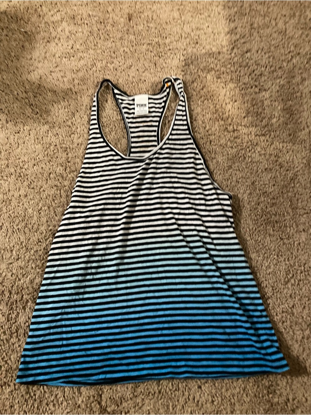 Victoria's Secret Black, White & Teal Ombre Striped Racerback Tank